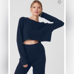 Alo Cashmere Plush Waffle Cropped Sweater